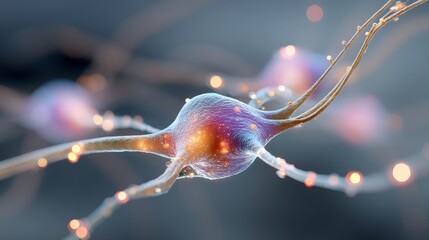 Abstract neuron-inspired design with realistic soft focus and glowing light, symbolizing the intricate processes of the human brain, thought, and communication
