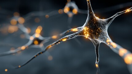 A premium minimalist neuron web design with gold glowing synapses, representing intelligence, technology, and the complex nature of the brain