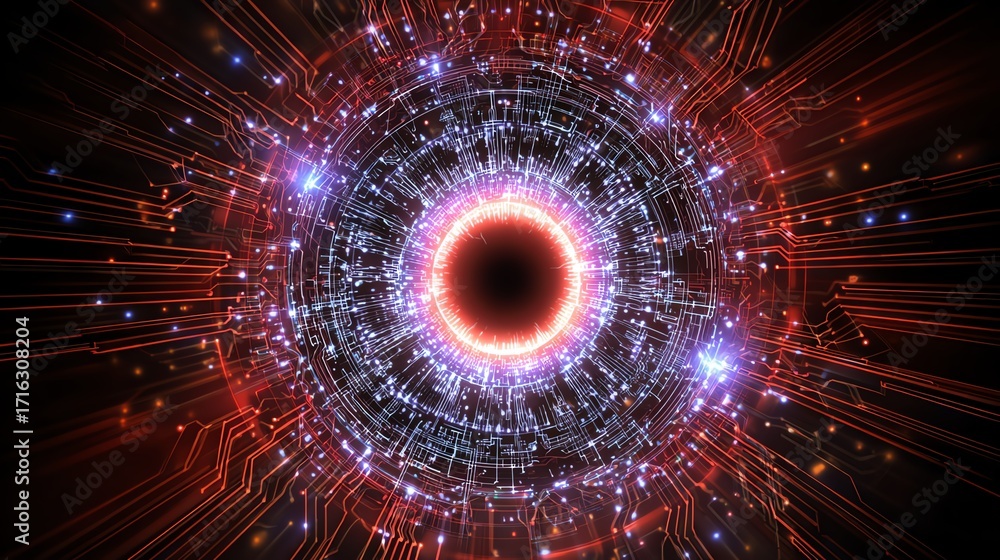 Poster an abstract representation of energy and particles in motion, highlighting dynamic colors and vibran