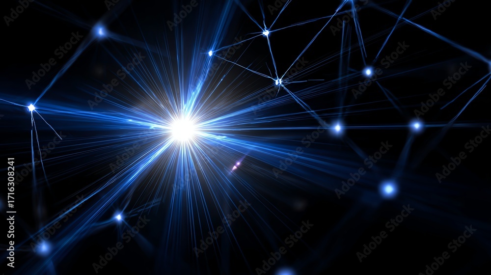 Poster a stunning visual representation of light rays and connections that symbolize innovation and advance