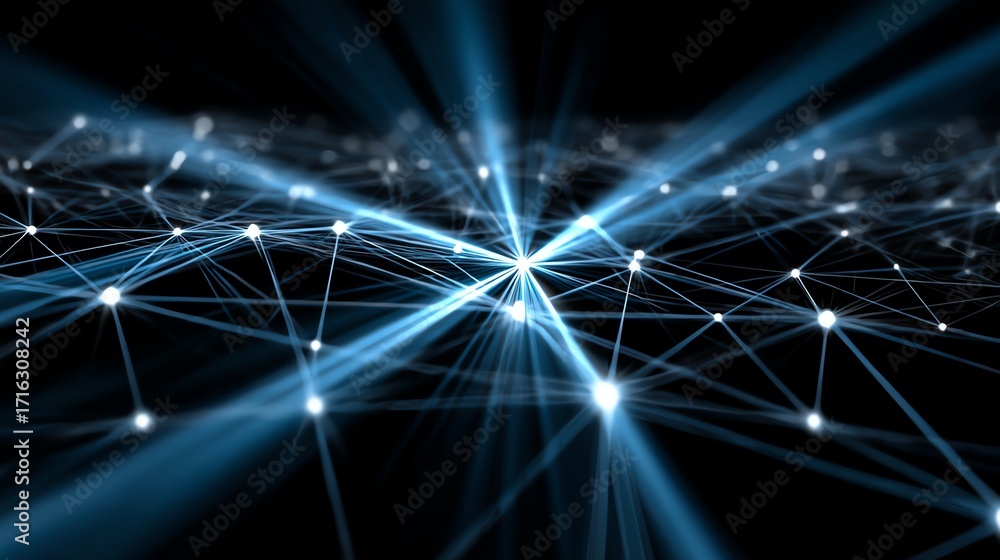 Poster a mesmerizing abstract representation of digital connections, showcasing bright lines and points of 