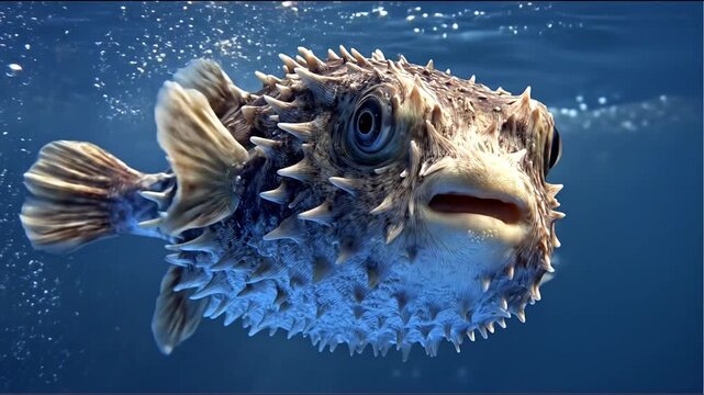 Porcupinefish underwater closeup