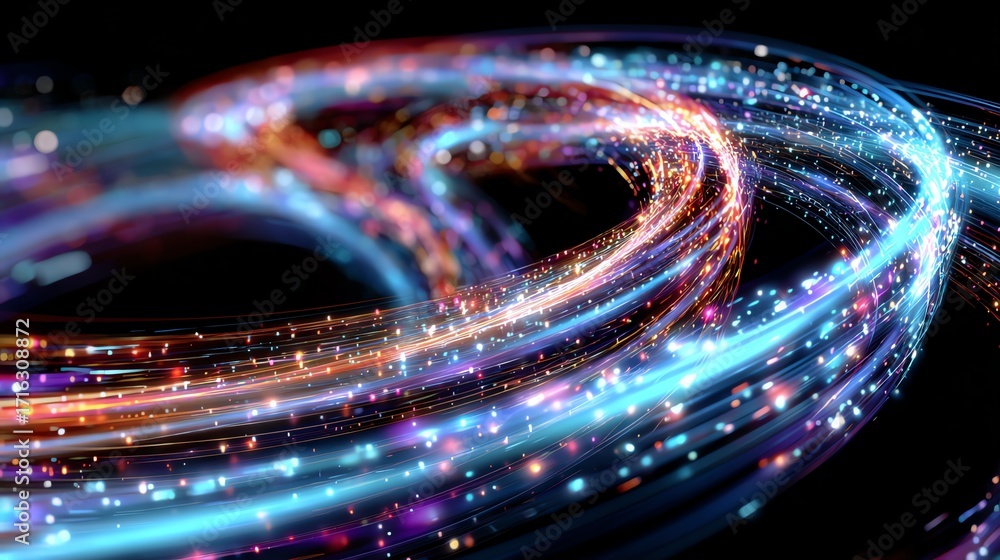 Poster an abstract representation of glowing energy trails swirling in vibrant colors. this image captures 