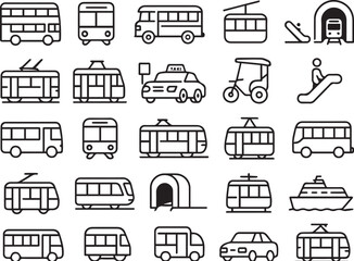 Transportation Icons Buses Trains Trams Cable Cars and More