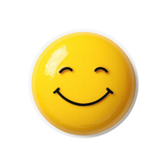 Bright Yellow Glossy Smiley Face Emoji Isolated on White Background for Cheerful Expression in Digital Media