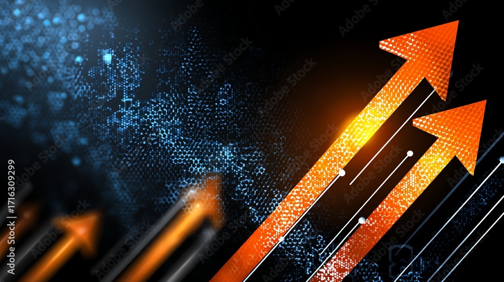 Poster dynamic visual of upward arrows representing growth and success in business. the vibrant colors and 