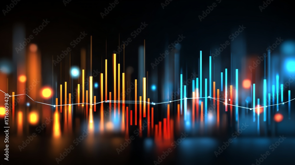 Poster dynamic digital sound wave representation featuring vibrant lights and colors. ideal for illustratin