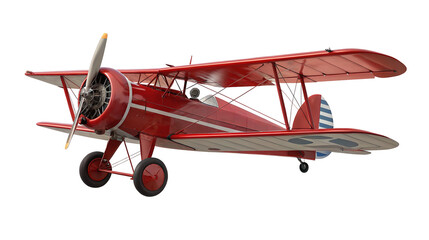 Vintage red biplane isolated on black background showcasing aviation history and classic design charm