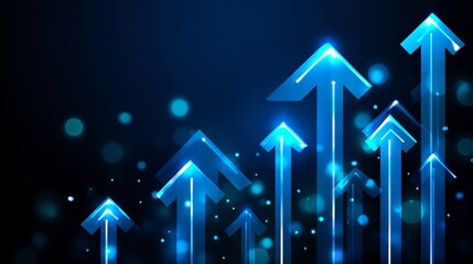 A dynamic graphic featuring blue upward arrows symbolizing growth, success, and progress against a digital background. Perfect for business presentations and financial reports.
