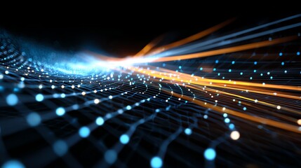 Fototapeta premium A vibrant display of digital light trails creates an abstract representation of data flow in motion. This dynamic image captures the essence of technology and innovation.