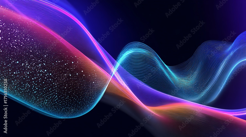 Poster colorful abstract waves of light flow in a digital space, creating a sense of movement and energy. t