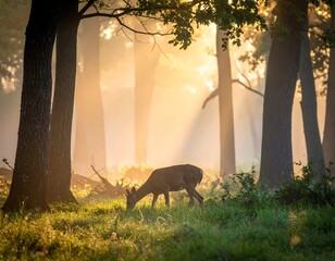 Fototapeta premium Deer in a sunlit forest