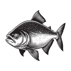 Obraz premium Detailed Vector Illustration piranha fish swimming in Detailed Black and White Drawing