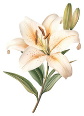 Elegant white lily flower illustration nature botanical art close-up