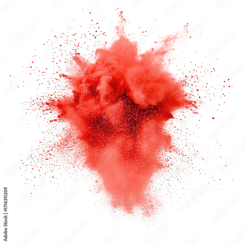 Aufkleber a explosion of red powder creating a dynamic and artistic visual effect against a clean white backgr