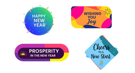 Happy new year festive labels isolated on transparent background