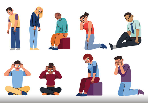 Colorful Depression Mental Health People Illustrations Set