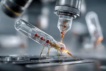 Robotic insect under laboratory instrumentation
