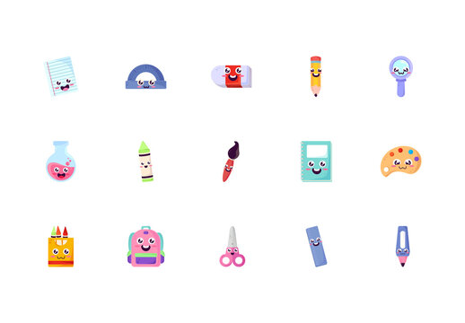 Kawaii School Illustration Set