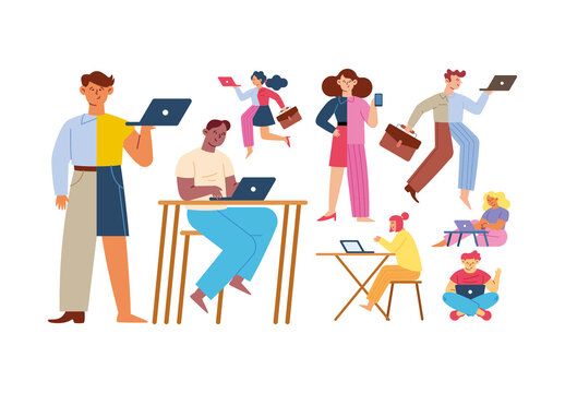 Remote Work People Character Illustration Set
