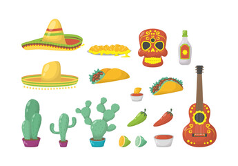 Colorful Mexico Culture Illustration Set