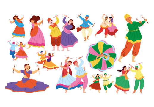 Colorful Navaratri Dance Festival Illustration Set