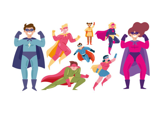 Colorful Super Hero Power Character Illustration Set