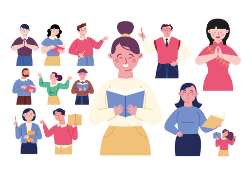 Colorful Teachers China Education Illustration Set
