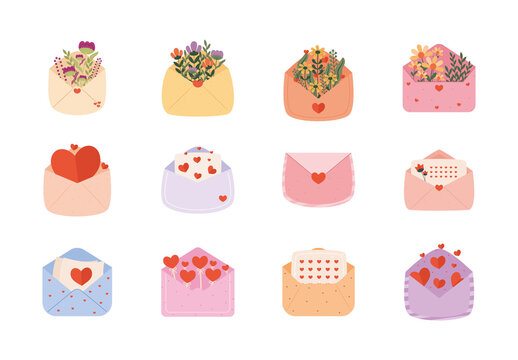 Colorful Valentines Day Love Celebration Illustrations Set