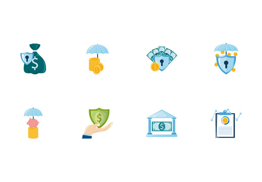 Green And Blue Money Guaranteed Finance Illustrations Set