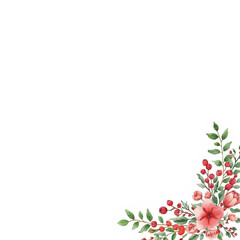 Watercolor floral corner arrangement with red berries and pink flowers