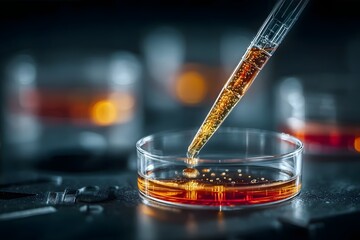 Pipette adding liquid to petri dish
