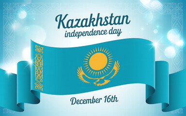 Kazakhstan independence day december 16th celebratory national flag waving festive banner illustration