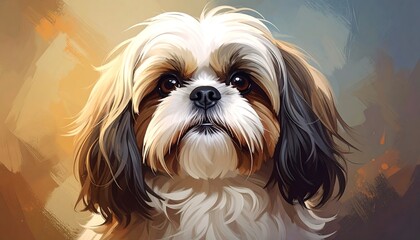 Digital portrait of a Shih Tzu.  Dog, close up
