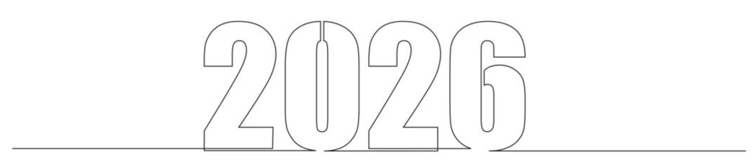 continuous line art of a new year number 2026. this icon is to celebrate the new year 2026.