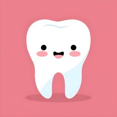 Cute happy cartoon tooth with blush on pink background