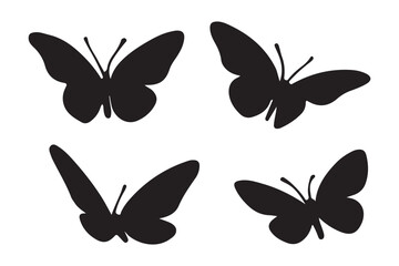 Flying butterflies silhouette black set isolated on white background. Flying butterflies set.