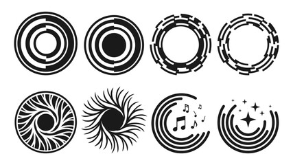 A collection of modern abstract circular logos featuring geometric, futuristic, and creative designs. Perfect for branding, technology, music, entertainment, and digital media. These versatile vector 