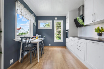 Modern luxury kitchen interior in minimal scandinavian style, 3d render