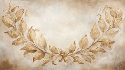 wreath. A circular wreath of watercolor leaves with gold accents, exuding artistic charm and harmony. event programs, museum guides, designed for cultural heritage projects and event programs.