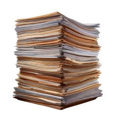 Stack of documents isolated on transparent background.