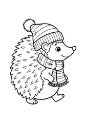 Winter Hedgehog Coloring Page Cute Animal with Hat and Scarf for Creative Fun