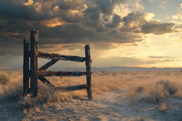 Lone Weathered Fence Amid Harsh Desert Environment