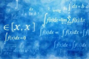 Glowing Mathematical Formulas and Equations on Futuristic Digital Blue Technology Background.