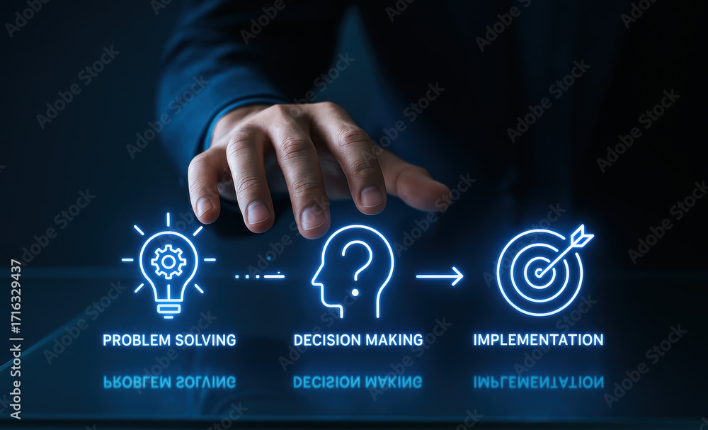 Aufkleber problem solving decision making and implementation build process solution strategy and business tech
