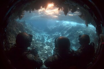Divers Observing Underwater Scene

