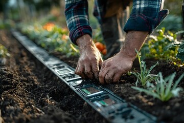 Farmer Planting Tech in Soil
