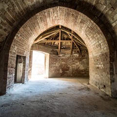 Fototapeta premium Ancient brick archway leading to an interior space