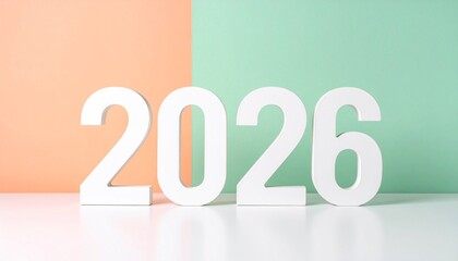 White numerals '2026' symbolizing a fresh start and future goals against a serene, colorful backdrop