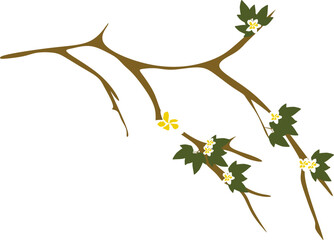 Tree Branch Illustration with Flowers